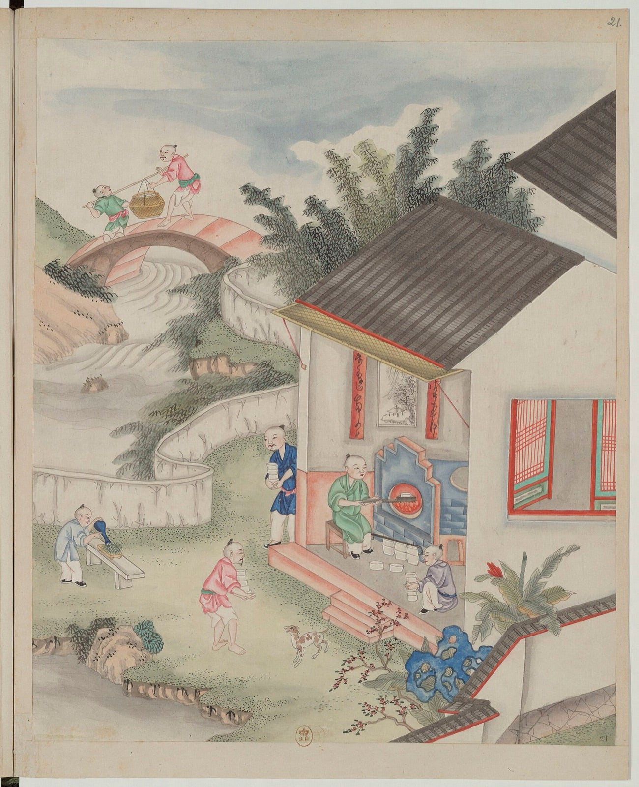 Firing the kiln, from a Qing dynasty album on porcelain manufacture