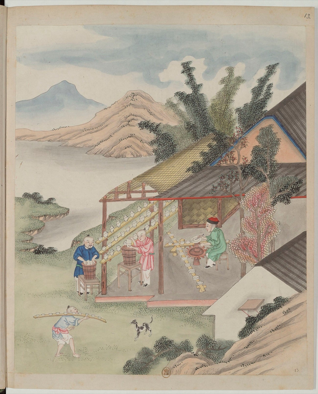 Painting porcelain wares, from a Qing dynasty album on porcelain manufacture